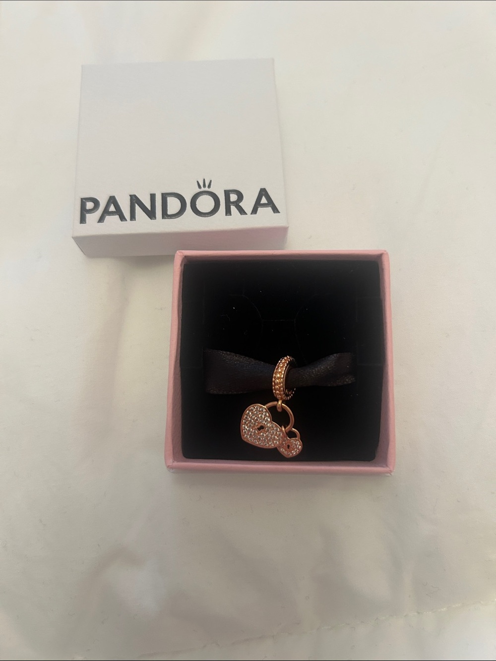 Pandora Rose Gold Heart Lock Dangle Charm with Pavé Stones